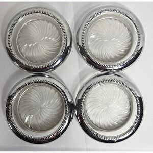 Set of 4 Vintage Park Sherman Silver Plated & Crystal Sunburst Design Coasters